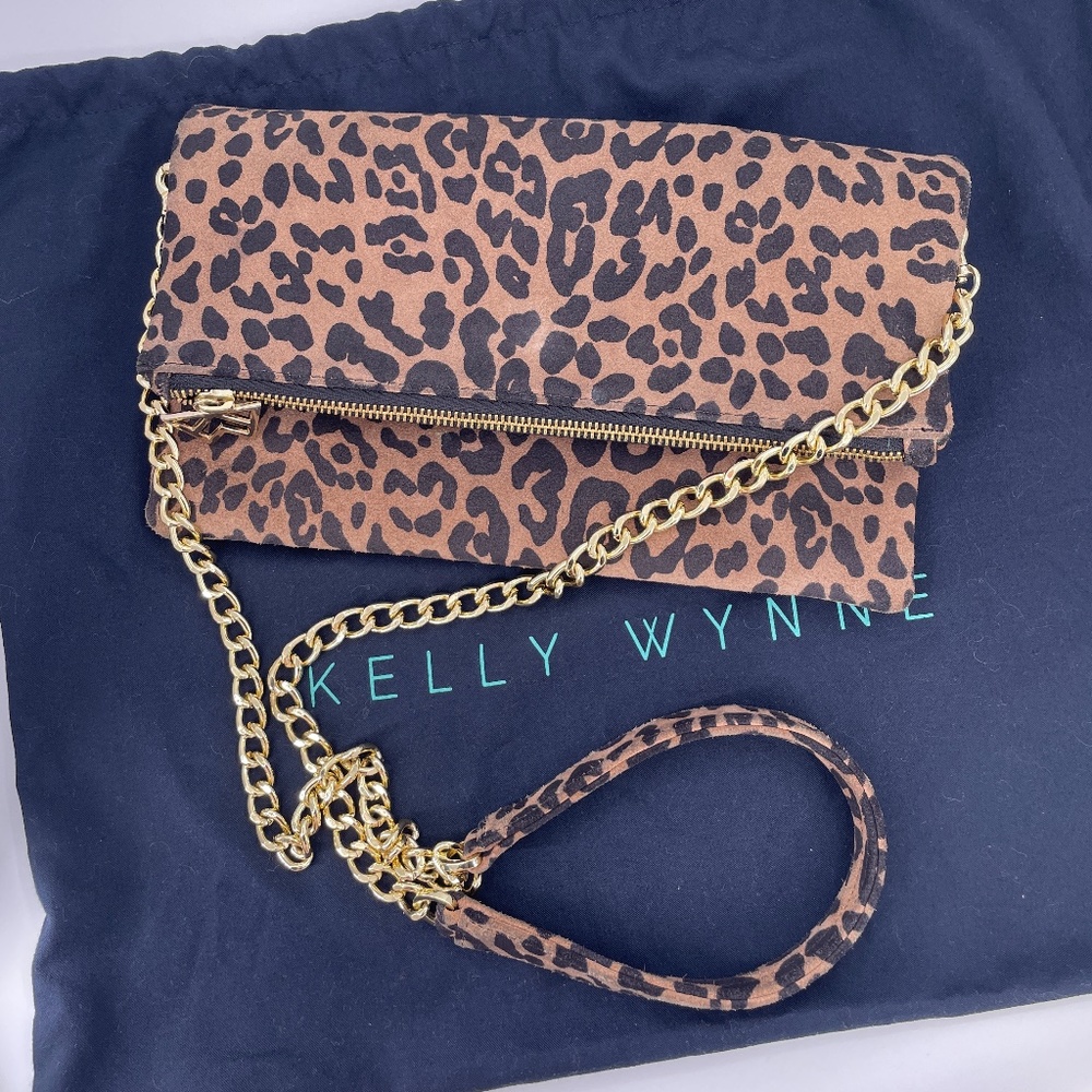 Kelly Wynne leopard-animal print suede crossbody handbag